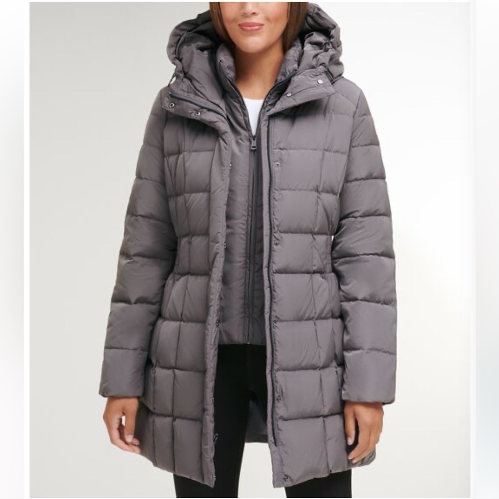 Cole Haan Signature Coat Women’s Size XS Hooded Taffeta Down Puffer Gray Carbon